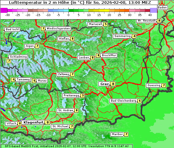 Temperatur, 8. 2. 2026