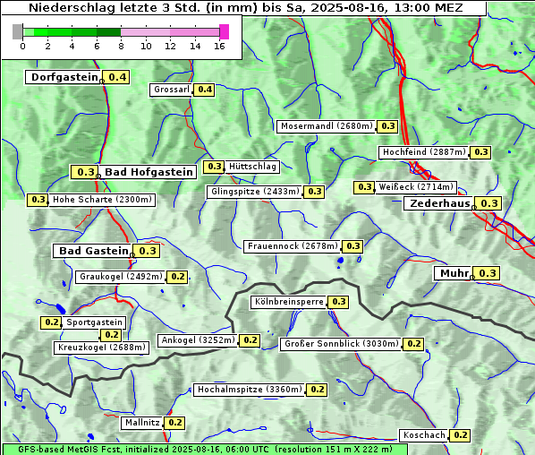 Niederschlag, 16. 8. 2025