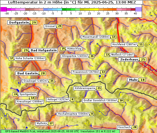Temperatur, 25. 6. 2025