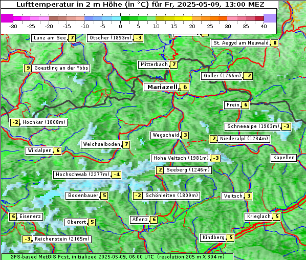 Temperatur, 9. 5. 2025