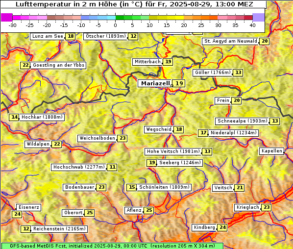 Temperatur, 29. 8. 2025