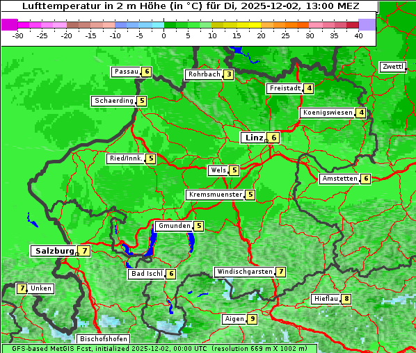 Temperatur, 2. 12. 2025