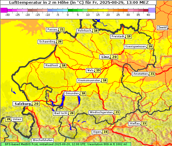 Temperatur, 29. 8. 2025