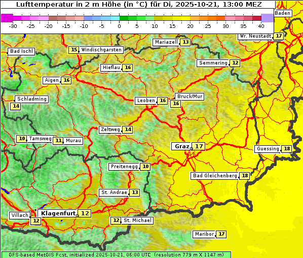 Temperatur, 21. 10. 2025