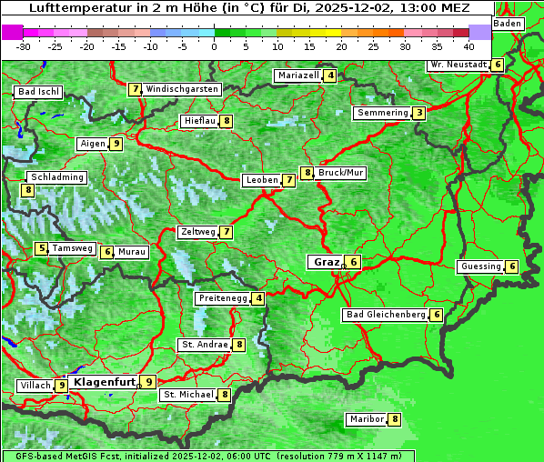 Temperatur, 2. 12. 2025