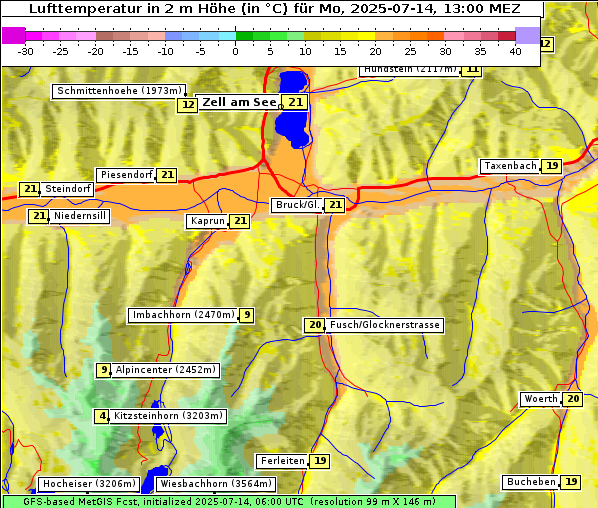Temperatur, 14. 7. 2025
