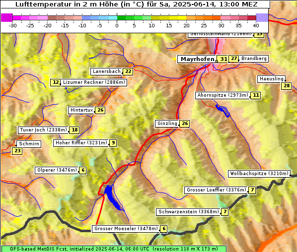 Temperatur, 14. 6. 2025
