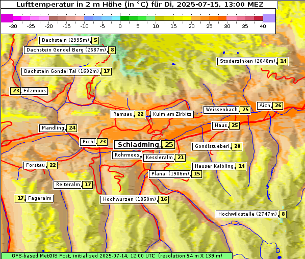 Temperatur, 15. 7. 2025