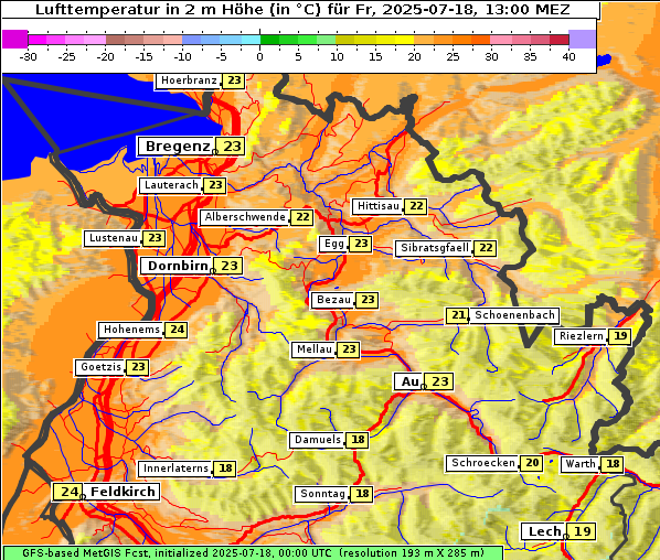 Temperatur, 18. 7. 2025
