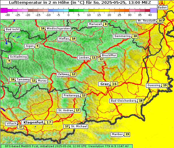 Temperatur, 25. 5. 2025