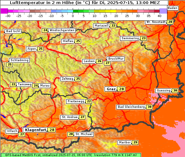 Temperatur, 15. 7. 2025