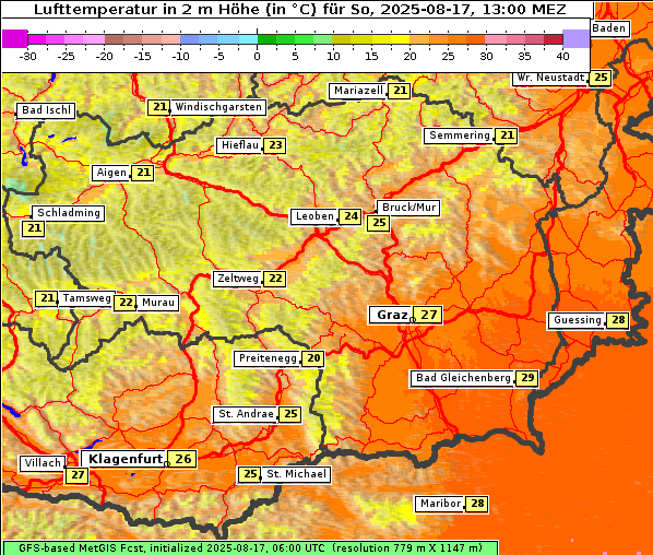 Temperatur, 17. 8. 2025