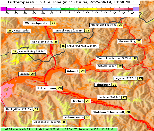 Temperatur, 14. 6. 2025