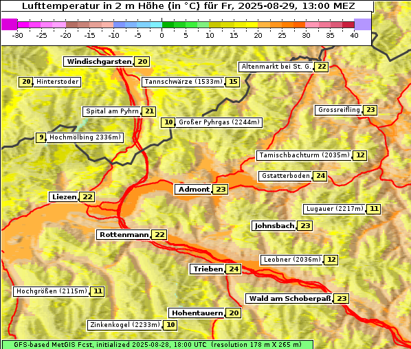 Temperatur, 29. 8. 2025