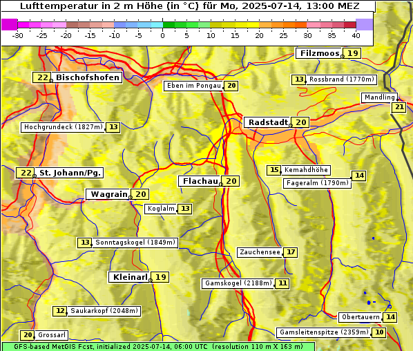 Temperatur, 14. 7. 2025