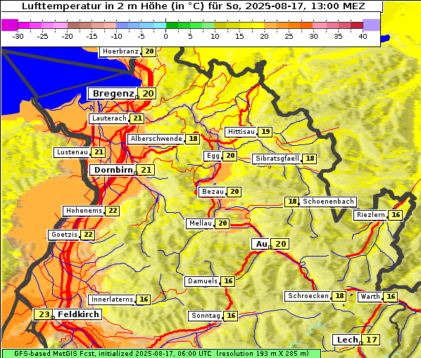 Temperatur, 17. 8. 2025