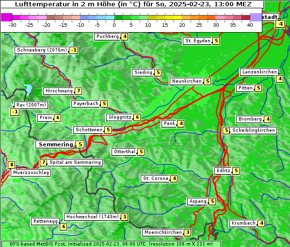 Temperatur, 23. 2. 2025