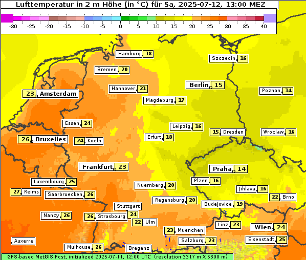 Temperatur, 12. 7. 2025