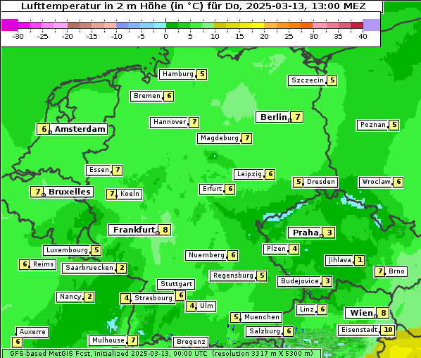 Temperatur, 13. 3. 2025