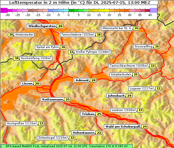 Temperatur, 15. 7. 2025