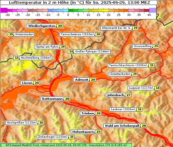 Temperatur, 29. 6. 2025