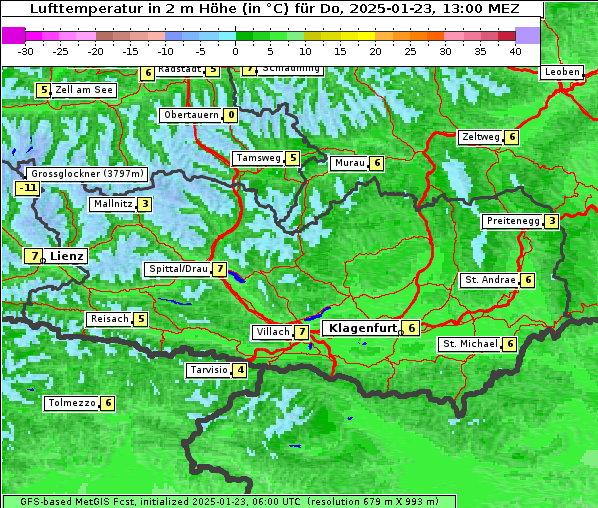 Temperatur, 23. 1. 2025