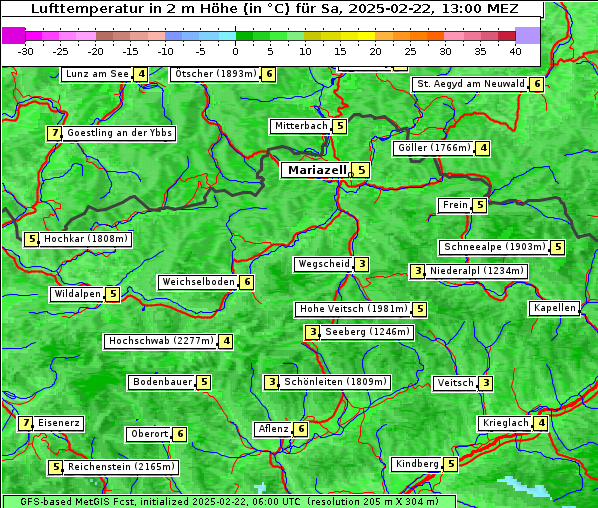 Temperatur, 22. 2. 2025