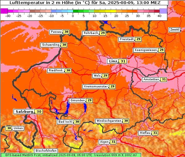Temperatur, 9. 8. 2025