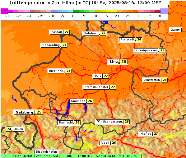 Temperatur, 16. 8. 2025