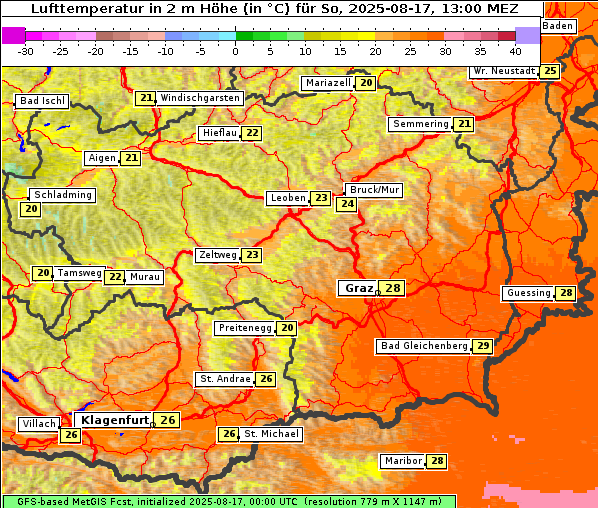 Temperatur, 17. 8. 2025