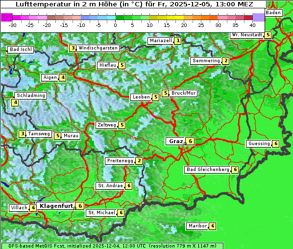 Temperatur, 5. 12. 2025