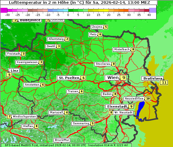 Temperatur, 14. 2. 2026