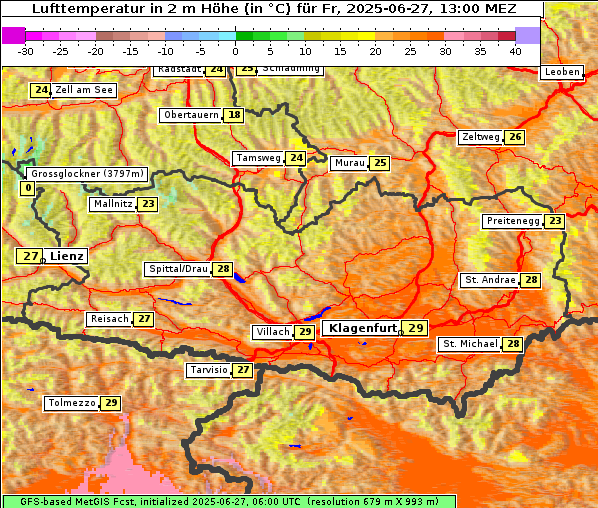 Temperatur, 27. 6. 2025