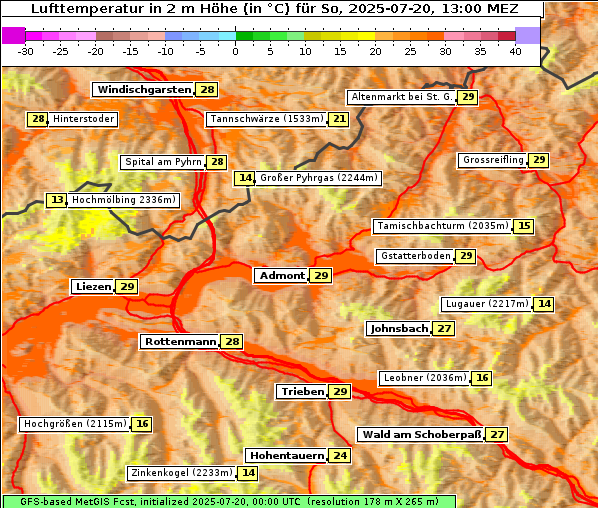 Temperatur, 20. 7. 2025