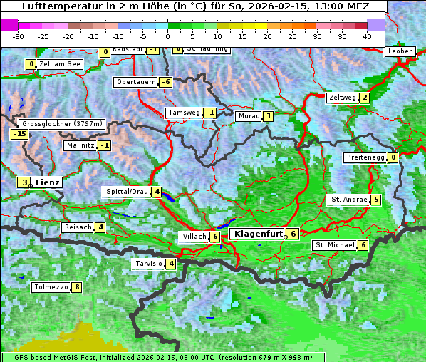 Temperatur, 15. 2. 2026