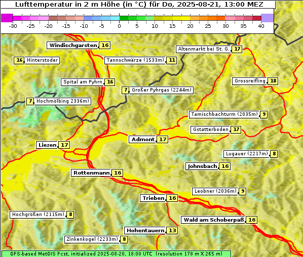 Temperatur, 21. 8. 2025