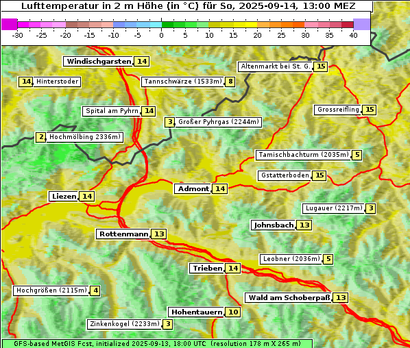 Temperatur, 14. 9. 2025