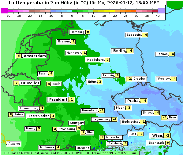 Temperatur, 12. 1. 2026