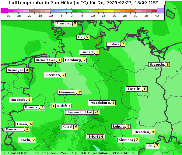 Temperatur, 27. 2. 2025