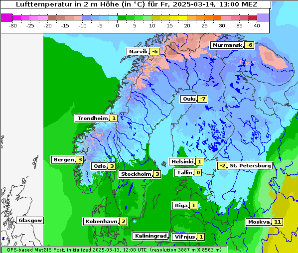 Temperatur, 14. 3. 2025