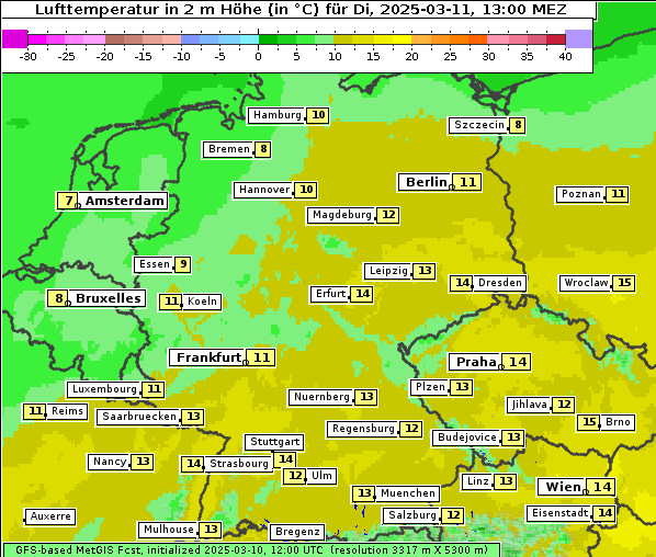 Temperatur, 11. 3. 2025