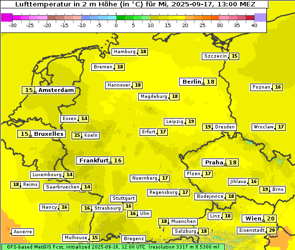 Temperatur, 17. 9. 2025
