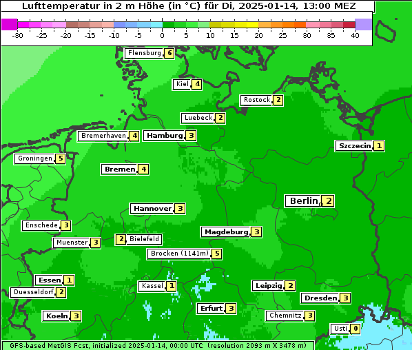 Temperatur, 14. 1. 2025