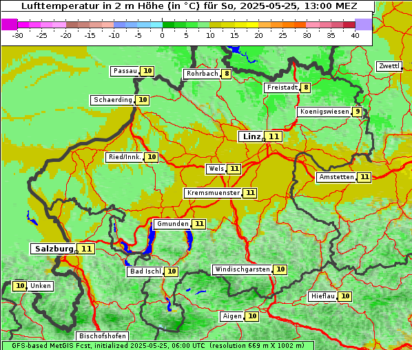 Temperatur, 25. 5. 2025