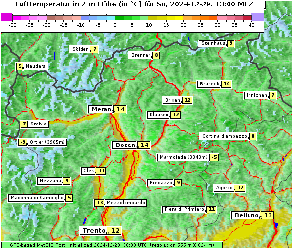 Temperatur, 29. 12. 2024