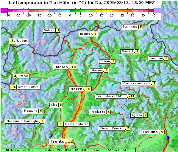 Temperatur, 13. 3. 2025