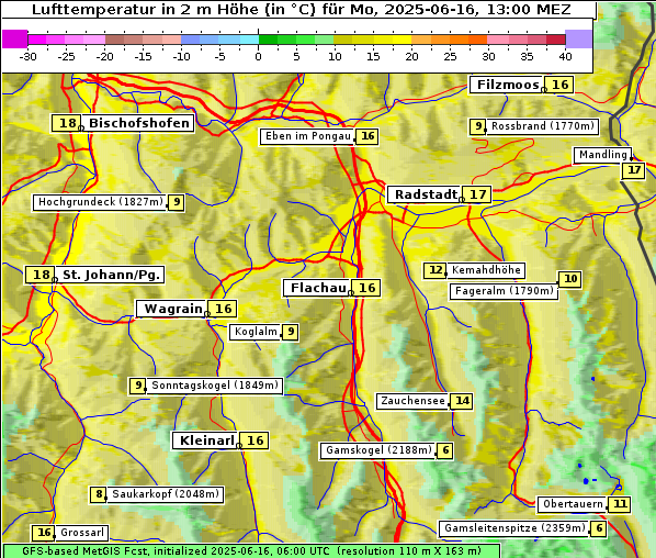 Temperatur, 16. 6. 2025