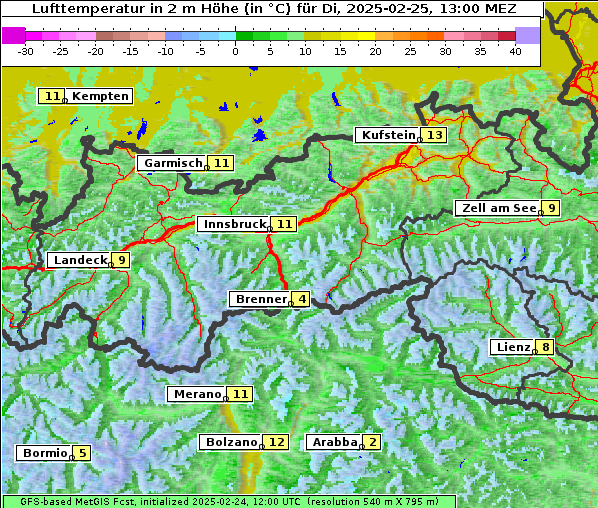 Temperatur, 25. 2. 2025