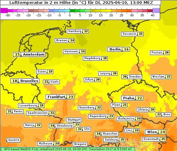 Temperatur, 10. 6. 2025