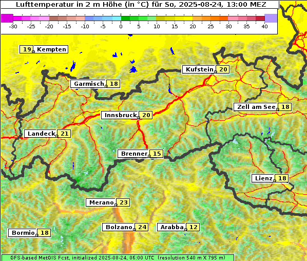 Temperatur, 24. 8. 2025